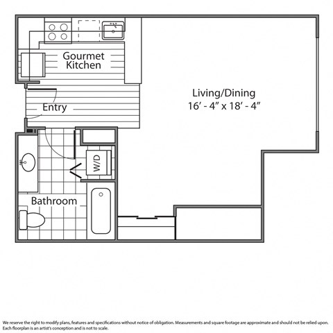 Floor plan for studio, 1 bath